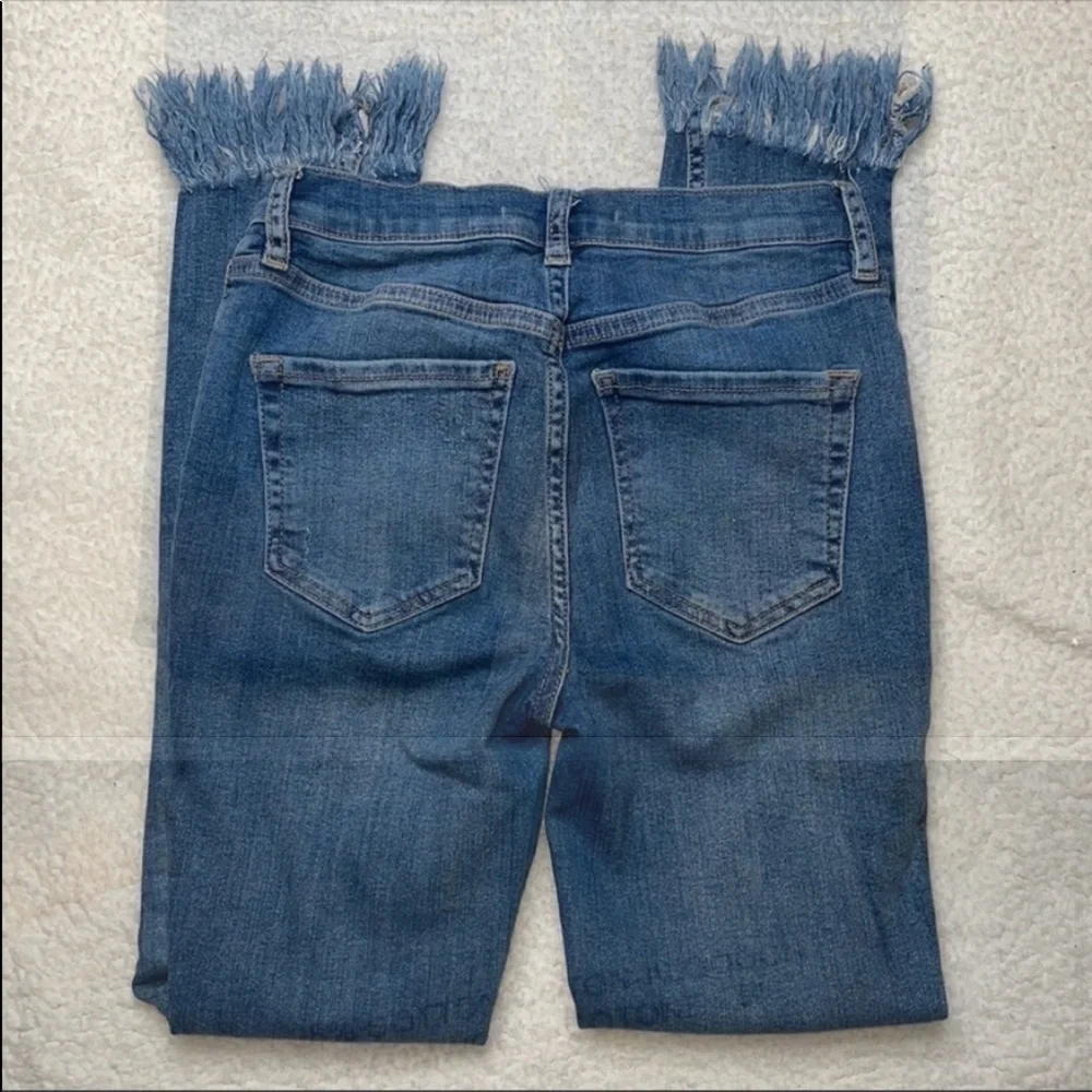 Free People Distressed Long Frayed Hem Skinny Denim Jeans Size 26 Fringe
